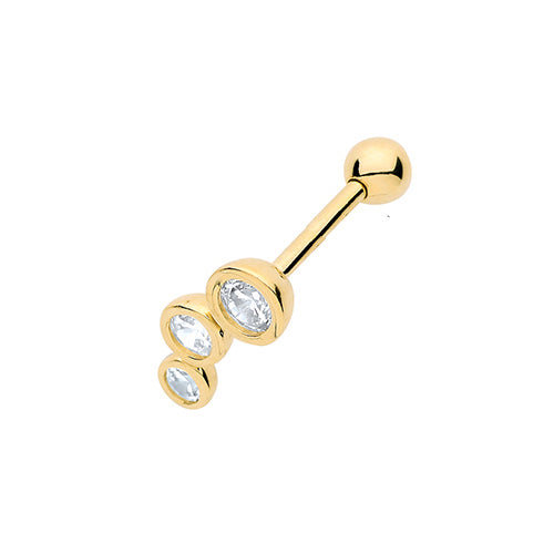 Ear Candy 9ct Gold Three CZ Cartilage Stud 8mm Post - Left - John Ross Jewellers