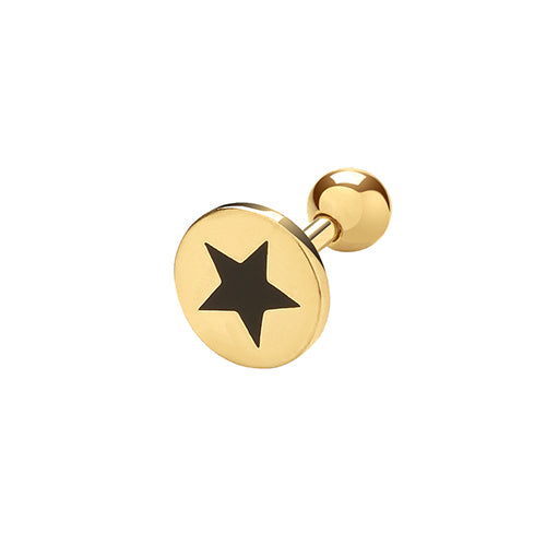 Ear Candy 9ct Gold Black Enamel Star Disc Cartilage Stud - John Ross Jewellers