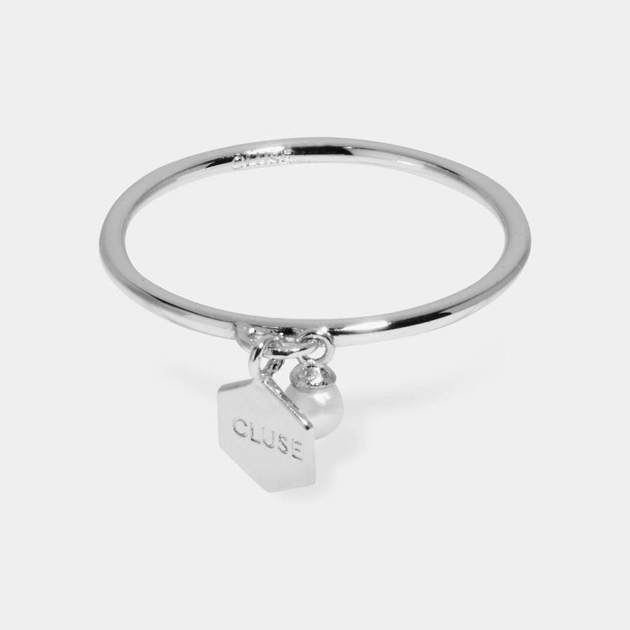 CLUSE Essentielle Silver Hexagon and Pearl Charm Ring - 54 - John Ross Jewellers