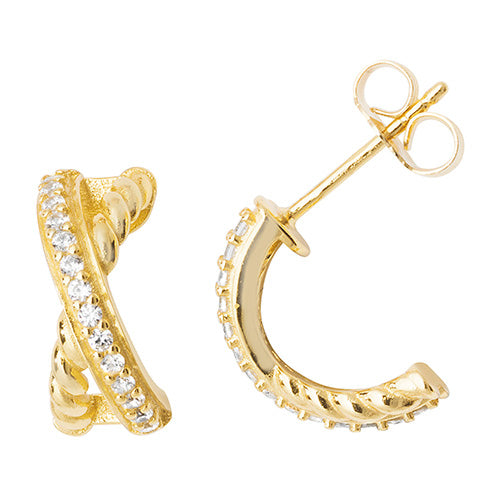 Sunshine CZ Braided Crossover Half Hoop Earrings - John Ross Jewellers