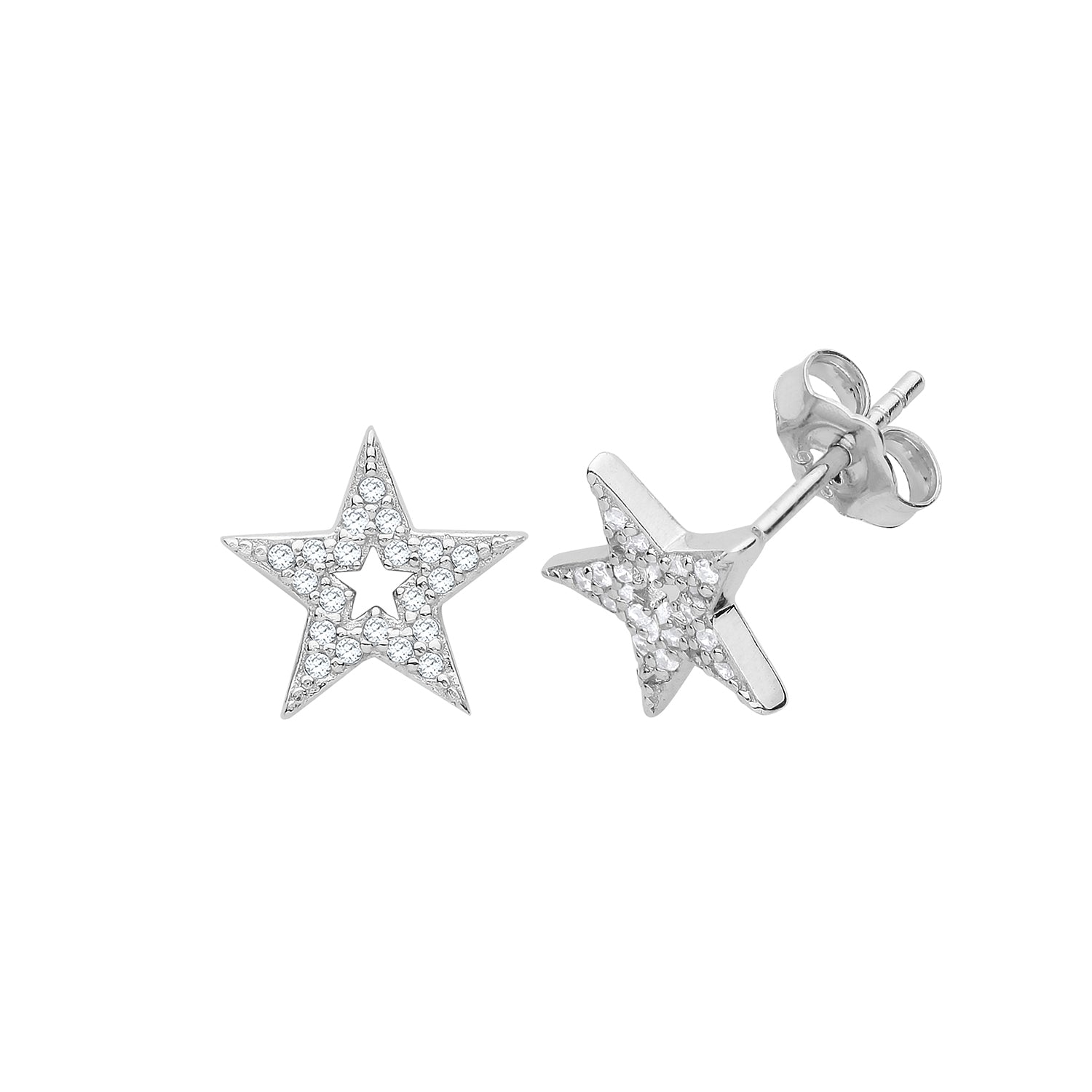 Silver CZ Star Stud Earrings - John Ross Jewellers