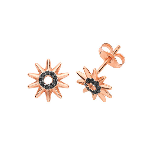 Rose Black CZ Sun Stud Earrings - John Ross Jewellers