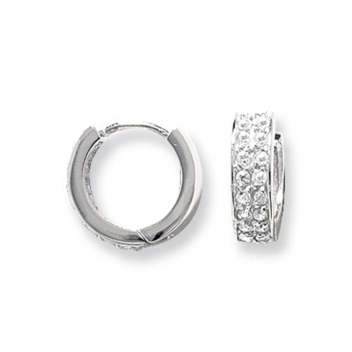 Silver CZ Huggie Hoop Earrings | Claw Set Two Row - John Ross Jewellers