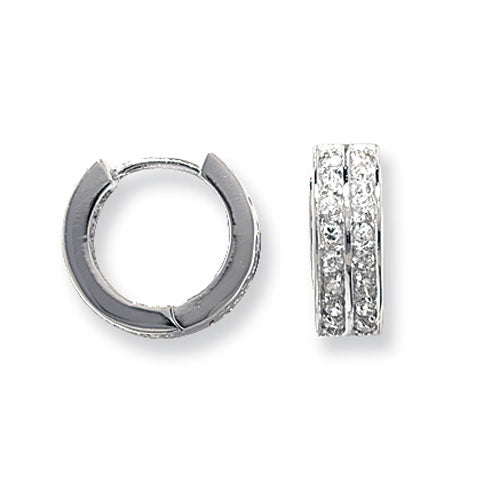 Silver CZ Huggie Hoop Earrings | Channel Set Two Row - John Ross Jewellers