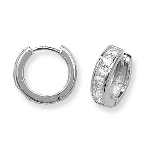 Silver 15mm CZ Huggie Hoop Earrings | Channel Set Princess - John Ross Jewellers