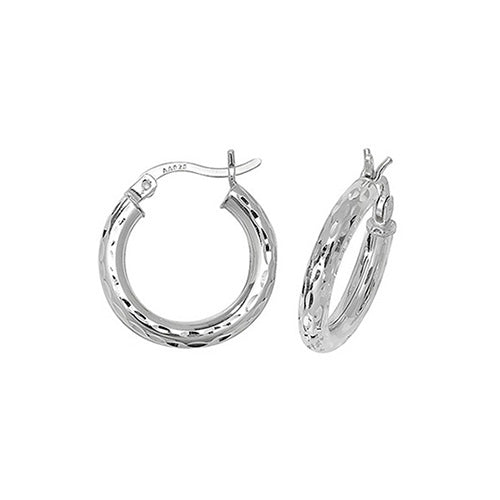 Silver 10mm Tube Hoop Earrings - Diamond Cut All Over - John Ross Jewellers