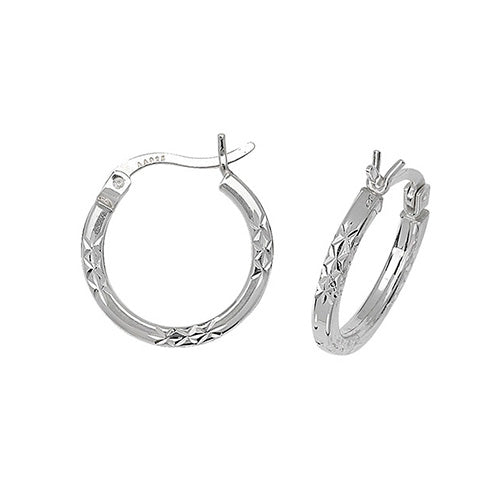 Silver 10mm Tube Hoop Earrings - Diamond Cut - John Ross Jewellers