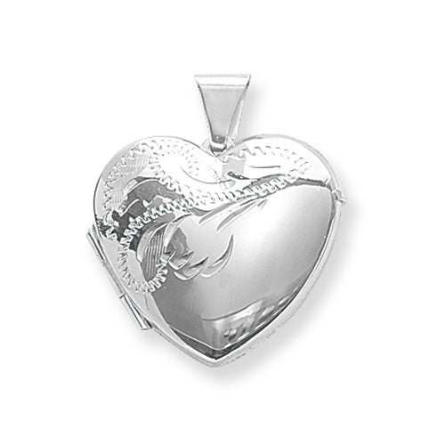 Silver Engraved Heart Locket and Chain - John Ross Jewellers