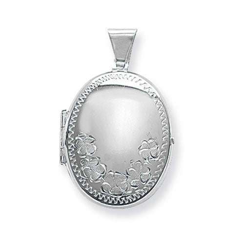 Silver Classic Floral Oval Locket and Chain - John Ross Jewellers