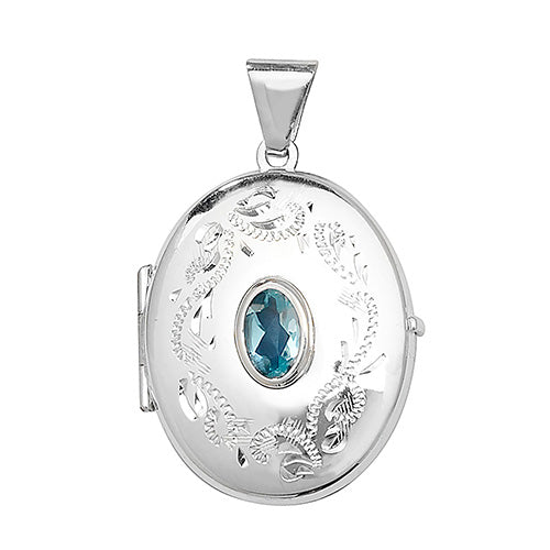 Silver Blue Topaz Oval Locket and Chain - John Ross Jewellers