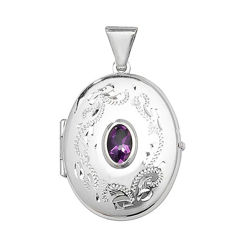 Silver Amethyst Oval Locket and Chain - John Ross Jewellers