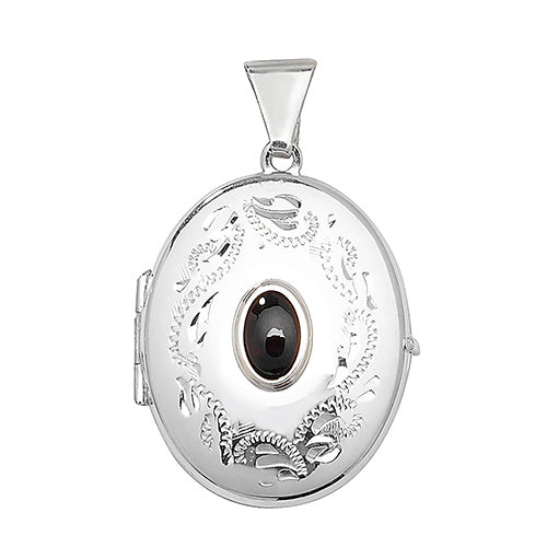 Silver Garnet Oval Locket and Chain - John Ross Jewellers