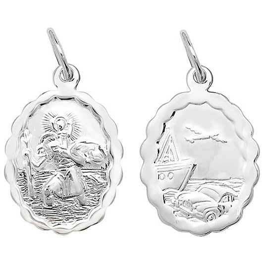 St Christopher Edged Oval Medal Pendant and Chain | Medium - John Ross Jewellers