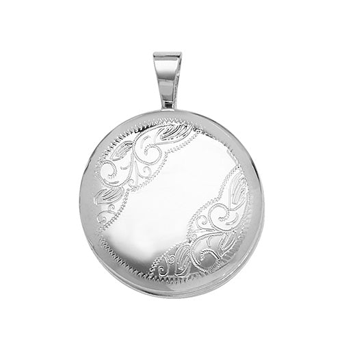 Silver Small Engraved Round Locket and Chain - John Ross Jewellers