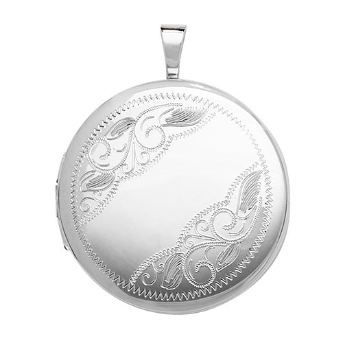 Silver Engraved Round Locket and Chain - John Ross Jewellers