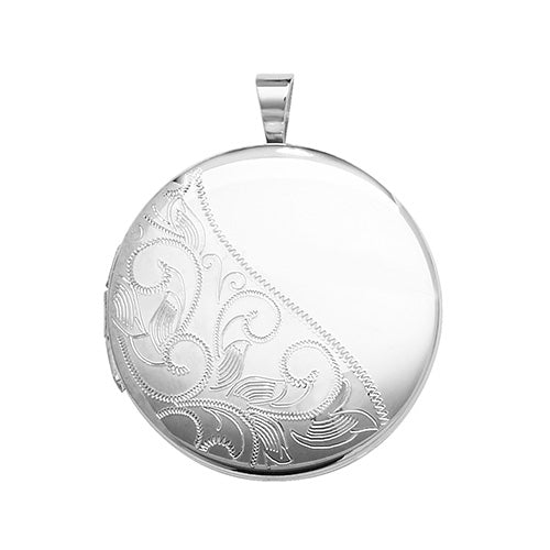 Silver Engraved Round Locket and Chain - John Ross Jewellers