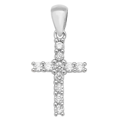 Silver Classic CZ Cross Necklace - Medium - John Ross Jewellers