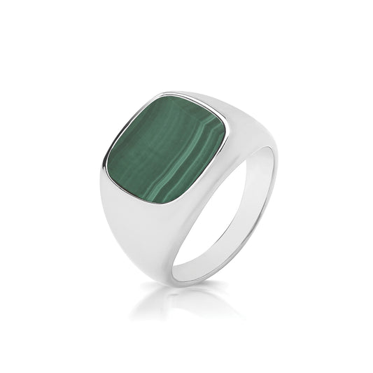 Silver Malachite Cushion Signet Ring - John Ross Jewellers