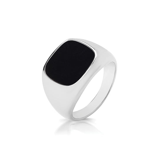 Silver Onyx Cushion Signet Ring - John Ross Jewellers