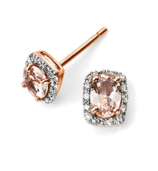 9ct Rose Gold Morganite & Diamond Earrings - John Ross Jewellers