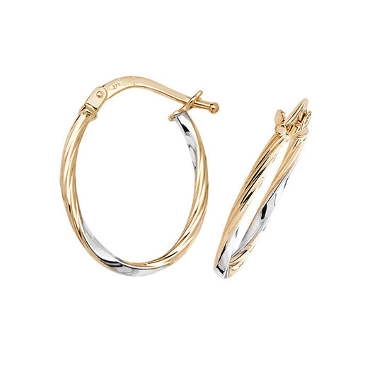 9ct Gold Two Tone Oval Bamboo Hoop Earrings - John Ross Jewellers