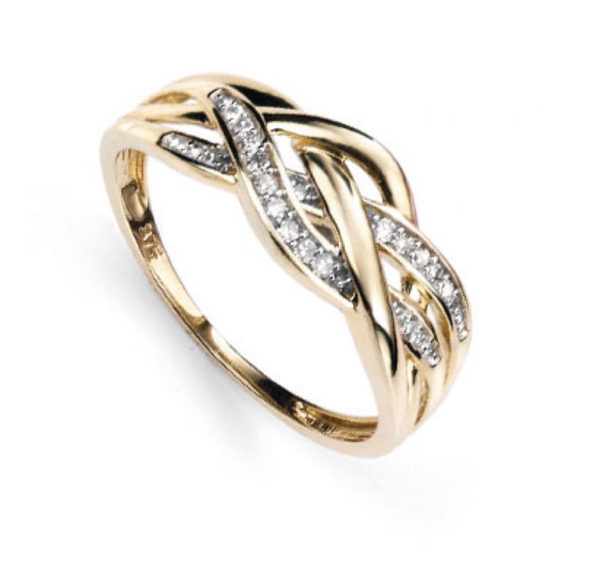 9ct Gold Diamond Plait Ring | 0.10ct - John Ross Jewellers