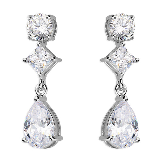 Silver CZ Pear and Princess Cut Drop Earrings - John Ross Jewellers