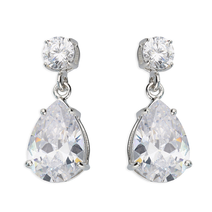 Silver CZ Pear Cut Drop Earrings - John Ross Jewellers