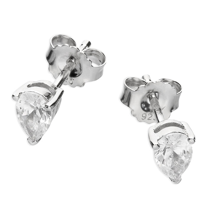 Silver CZ Pear Cut Stud Earrings - John Ross Jewellers