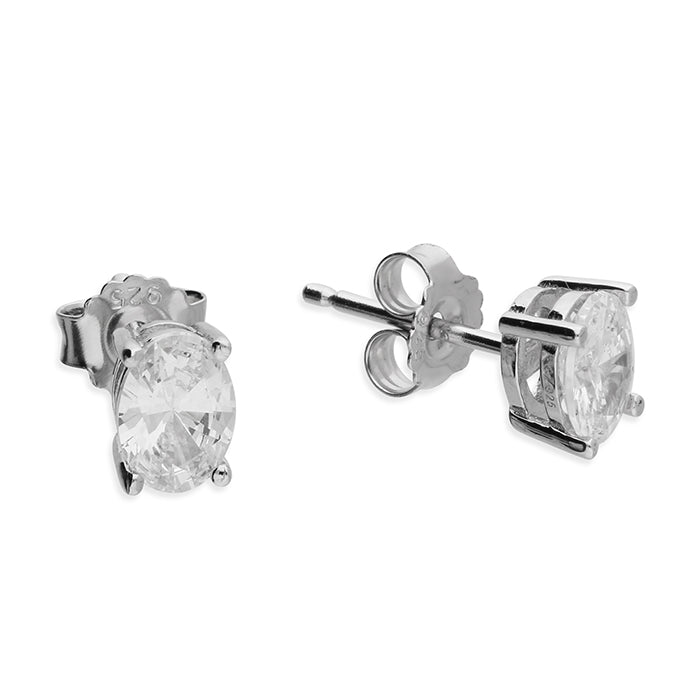 Silver CZ Oval Stud Earrings - John Ross Jewellers