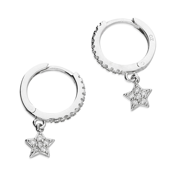 Silver CZ Star Charm Huggie Earrings - John Ross Jewellers