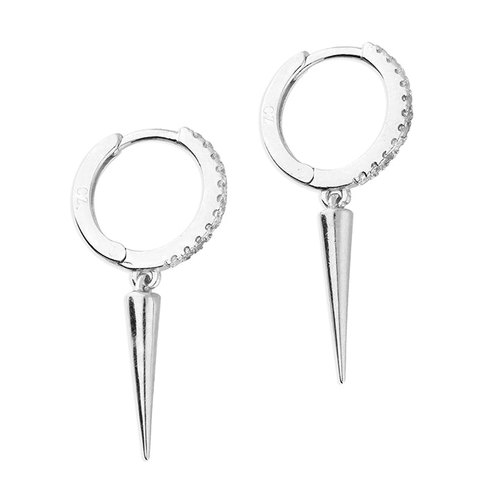 Silver CZ Spike Charm Huggie Earrings - John Ross Jewellers