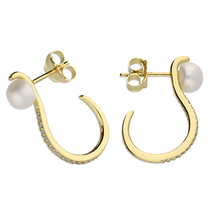 SUNSHINE Pearl & CZ Half Hoop Earrings - John Ross Jewellers