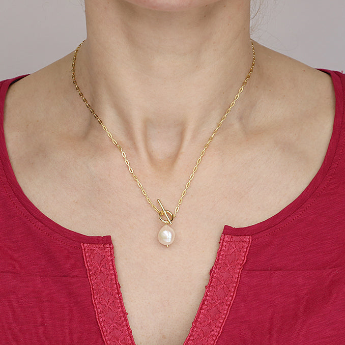Sunshine Baroque Freshwater Pearl T-Bar Necklace | 46cm - John Ross Jewellers
