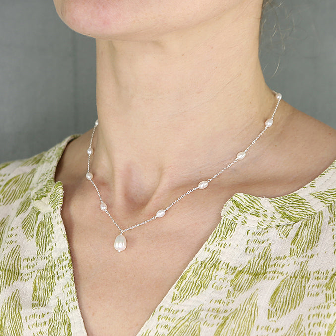 Silver Freshwater Pearl Teardrop Necklace | 41-46cm - John Ross Jewellers