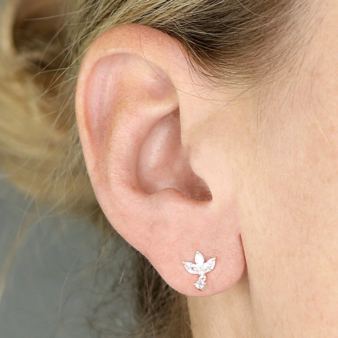 Silver CZ Lotus Drop Earrings - John Ross Jewellers