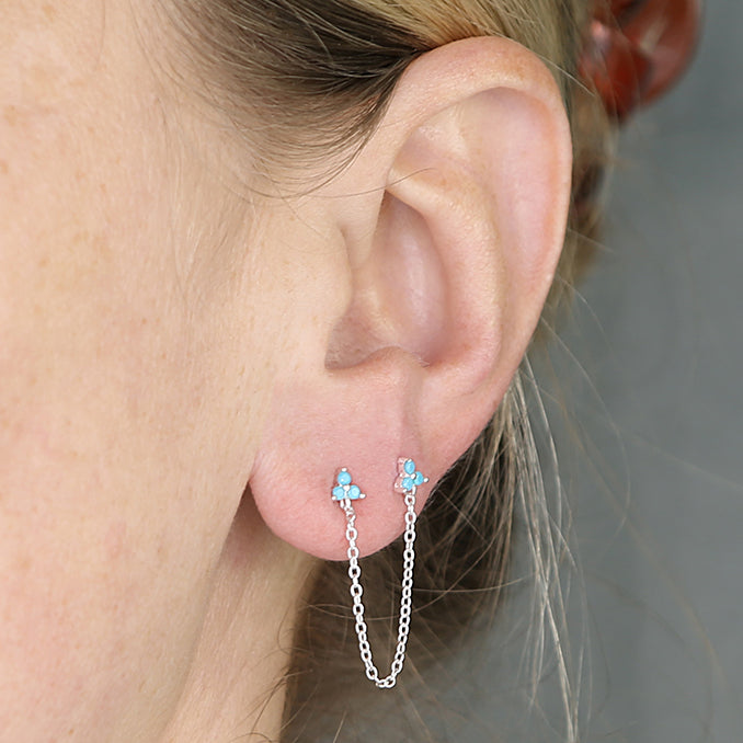 Silver Turquoise Trio & Chain Stud Earrings - John Ross Jewellers