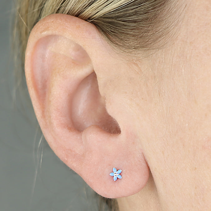 Silver Blue Enamel Flower Stud Earrings - John Ross Jewellers