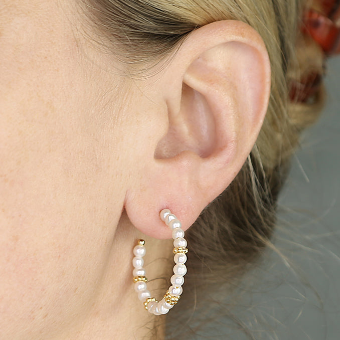 Sunshine Freshwater Pearl & Mini Bead Hoop Earrings | 28mm - John Ross Jewellers