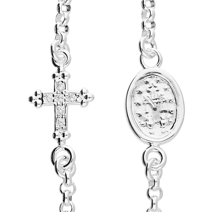 Silver CZ Cross & Miraculous Medal Bracelet - John Ross Jewellers