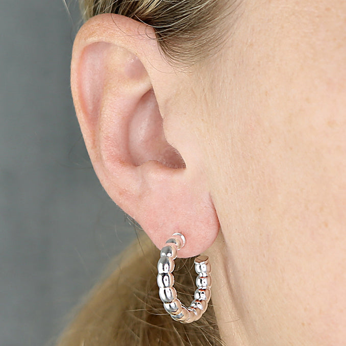 Silver Chunky Beaded Hoop Earrings | 22mm - John Ross Jewellers
