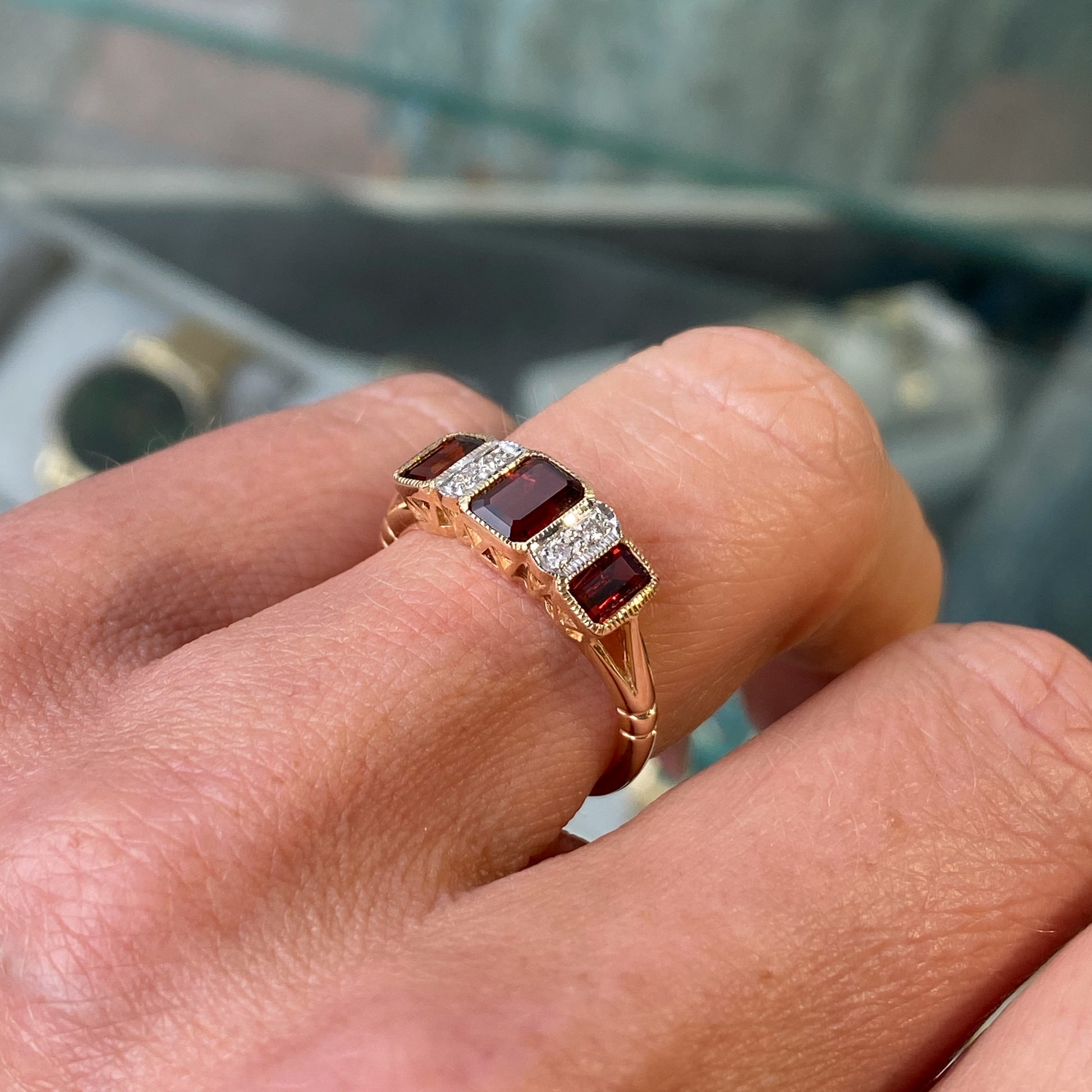 9ct Gold Garnet & Diamond Ring - John Ross Jewellers