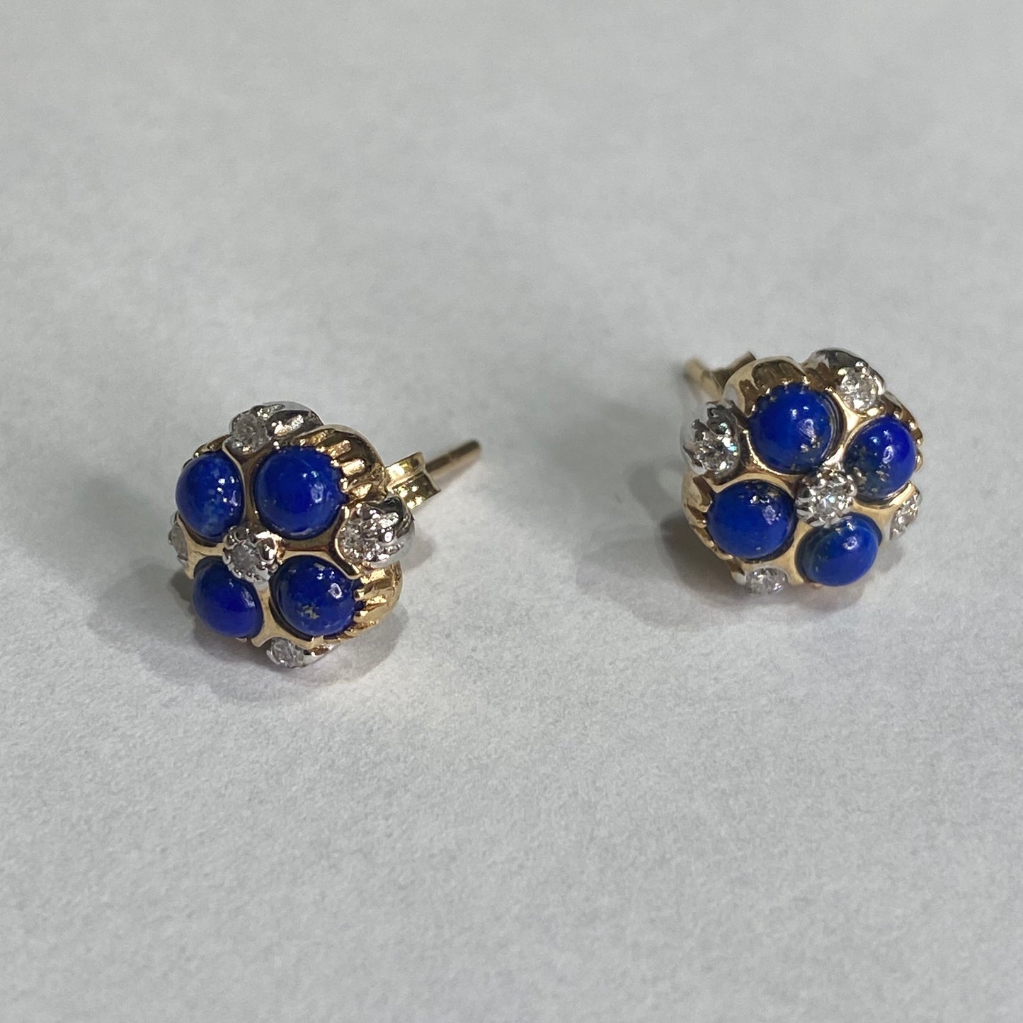 9ct Gold Lapis Lazuli & Diamond Earrings - John Ross Jewellers