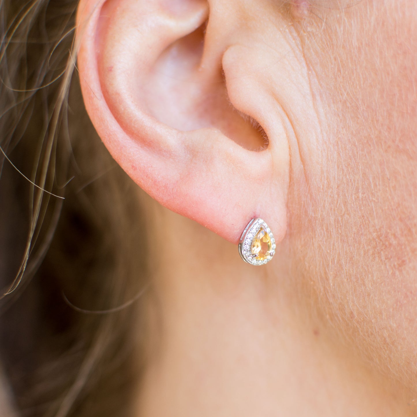 Silver Citrine Pear Halo Earrings - John Ross Jewellers