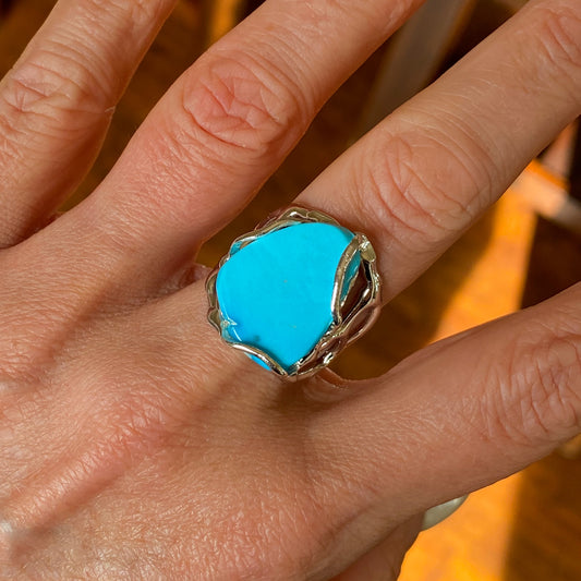 Silver Turquoise Ring | 17mm x 22mm - John Ross Jewellers