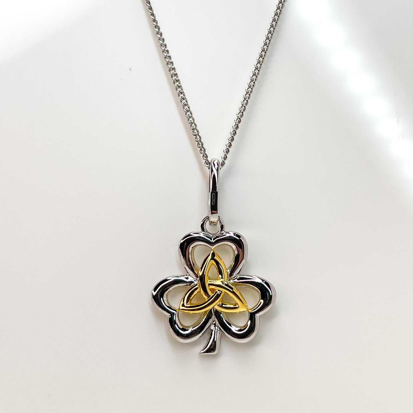 Silver Trinity Knot Shamrock Pendant Necklace - John Ross Jewellers