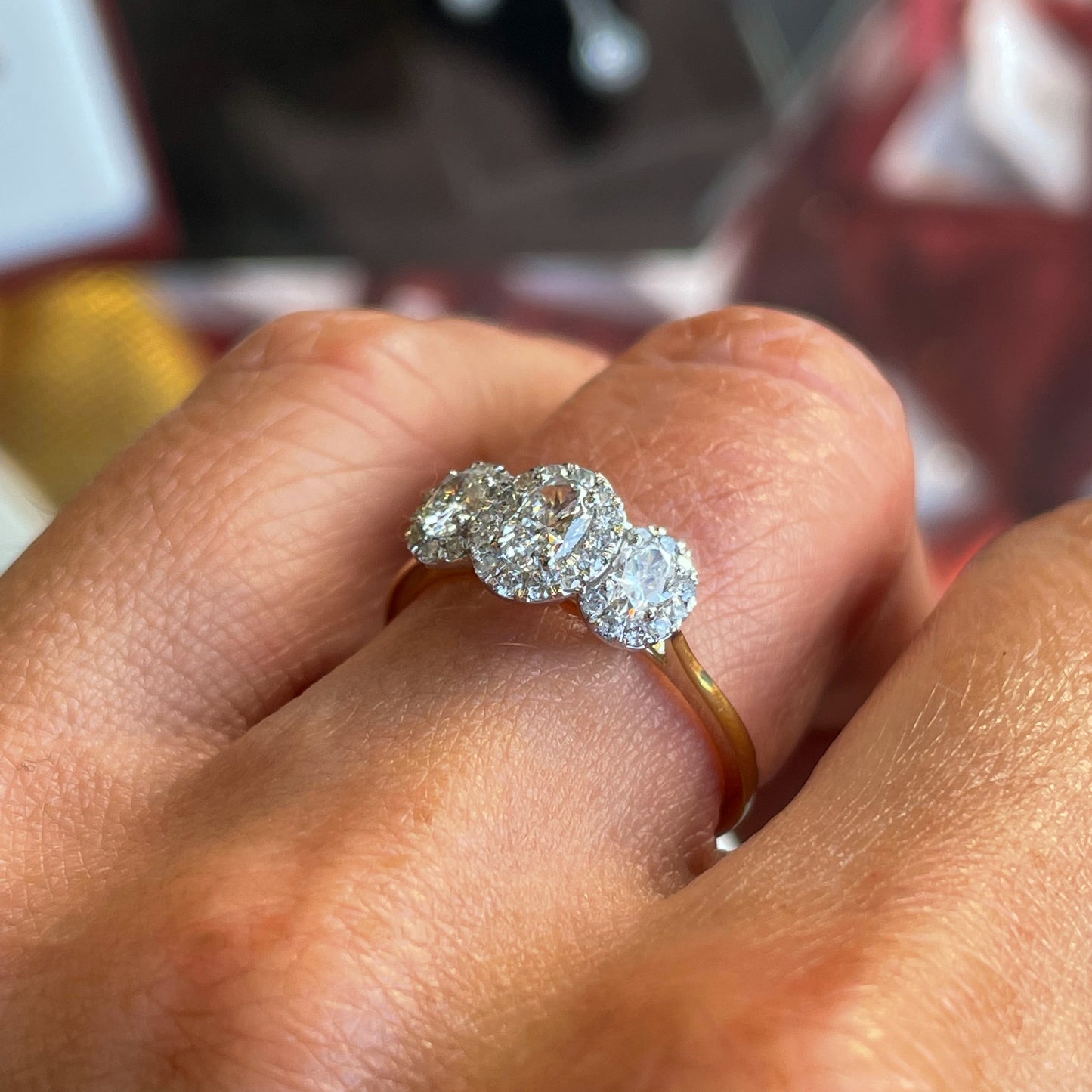 18ct Gold Oval Halos Diamond Engagement Ring 0.91ct - John Ross Jewellers