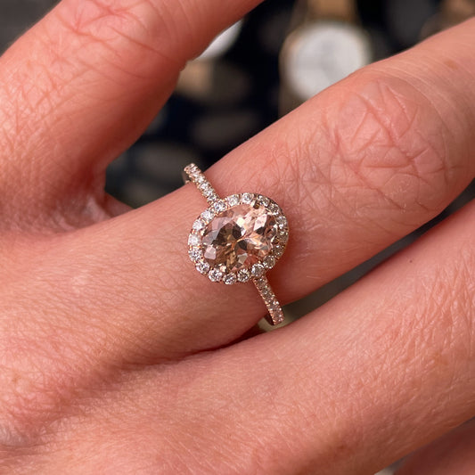 9ct Rose Gold Morganite & Diamond Ring  Morganite 1.19ct  Diamonds 0.30ct