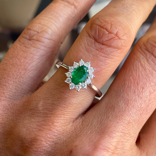 Platinum Emerald & Diamond Engagement Ring | 0.70ct + 0.35ct - John Ross Jewellers