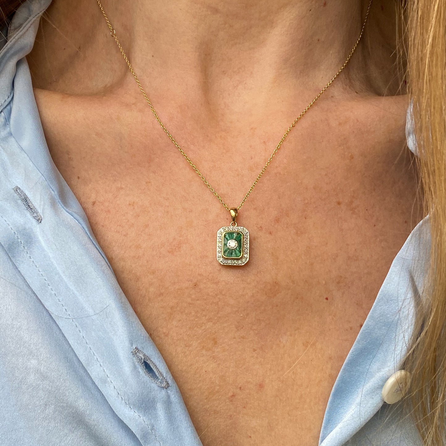 9ct Gold Emerald & Diamond Necklace - John Ross Jewellers